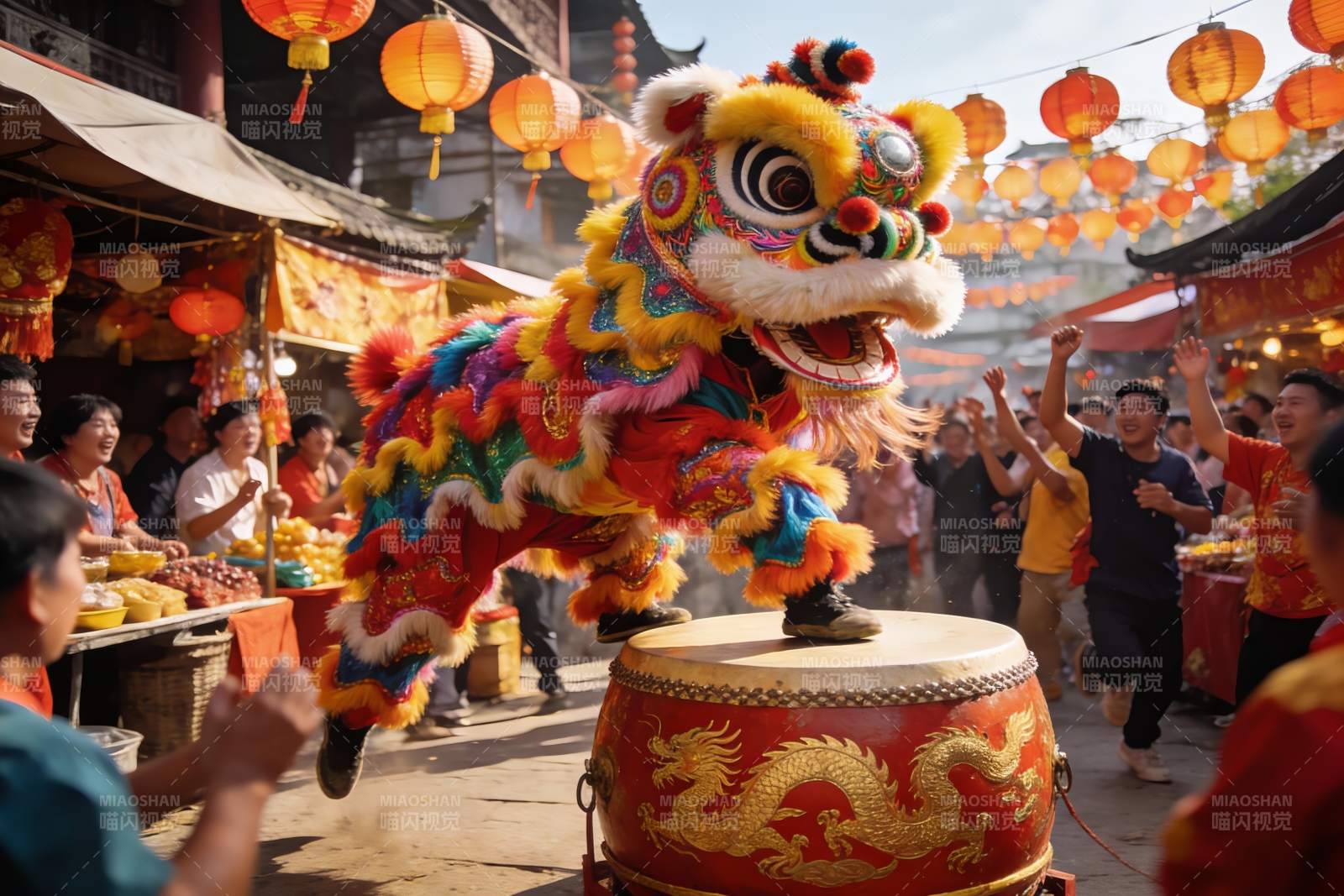 热闹街市舞狮表演图片