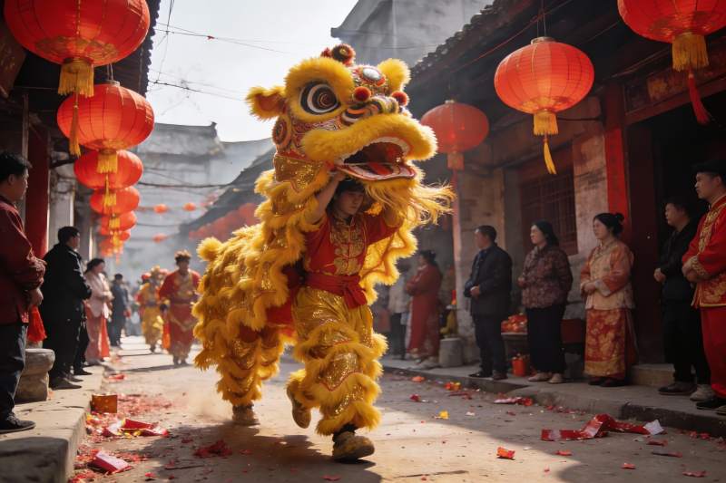 舞狮表演热闹非凡图片