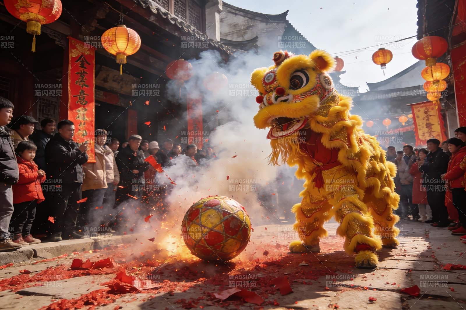 舞狮表演热闹非凡图片