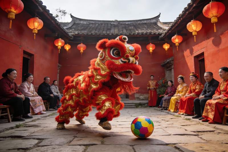 传统舞狮表演热闹非凡图片