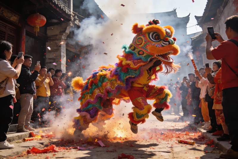 舞狮表演热闹非凡图片