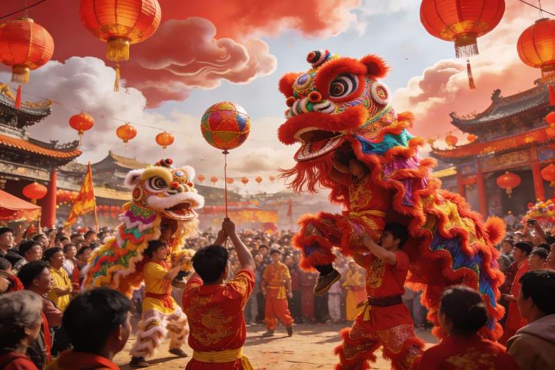 舞狮表演热闹非凡图片