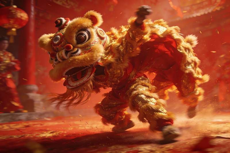 舞狮表演热闹非凡图片