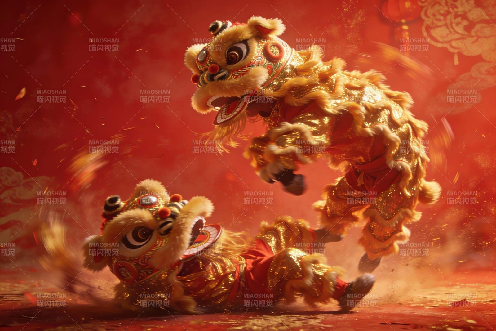 金色舞狮表演生动震撼图片