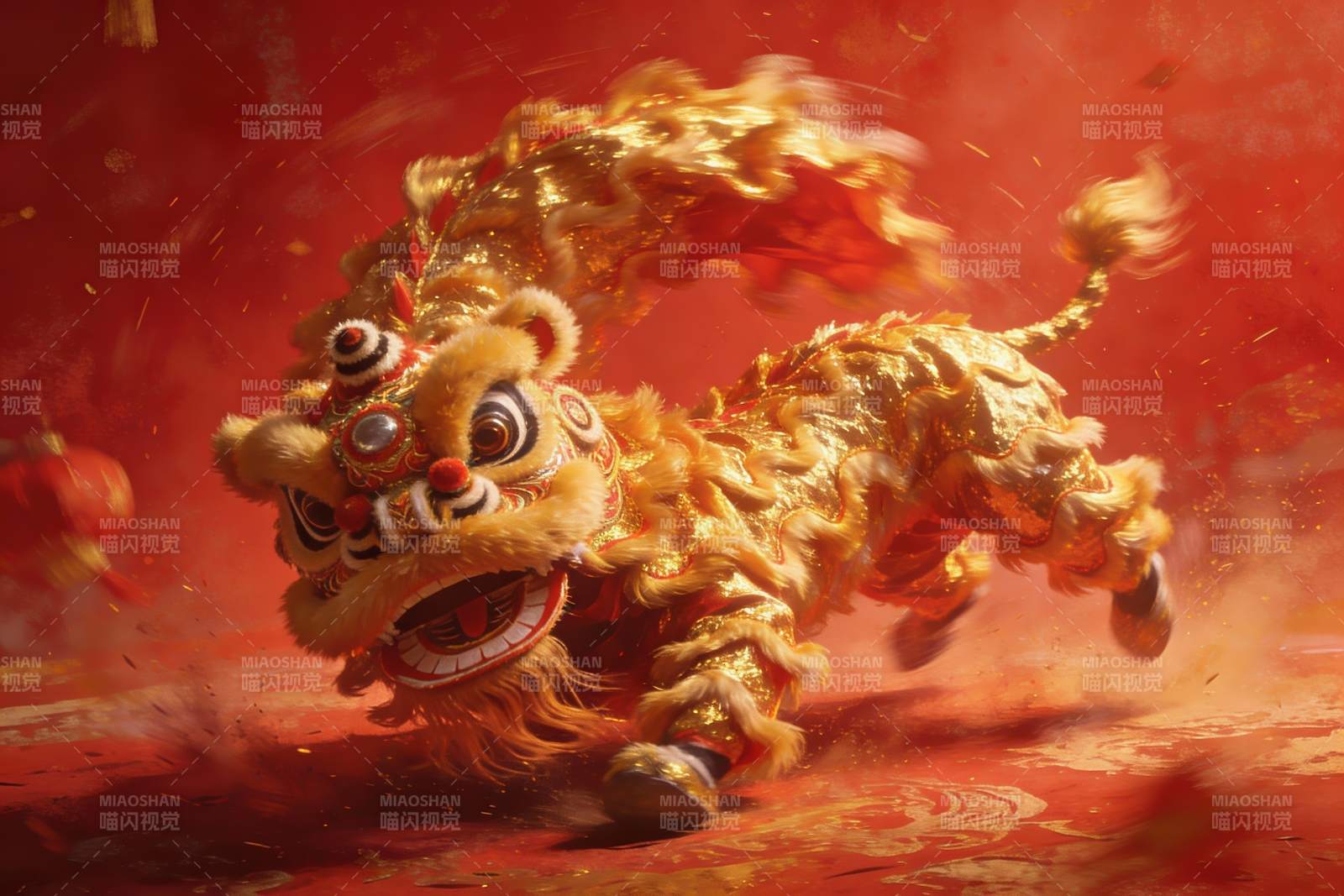 金色舞狮动态瞬间图片