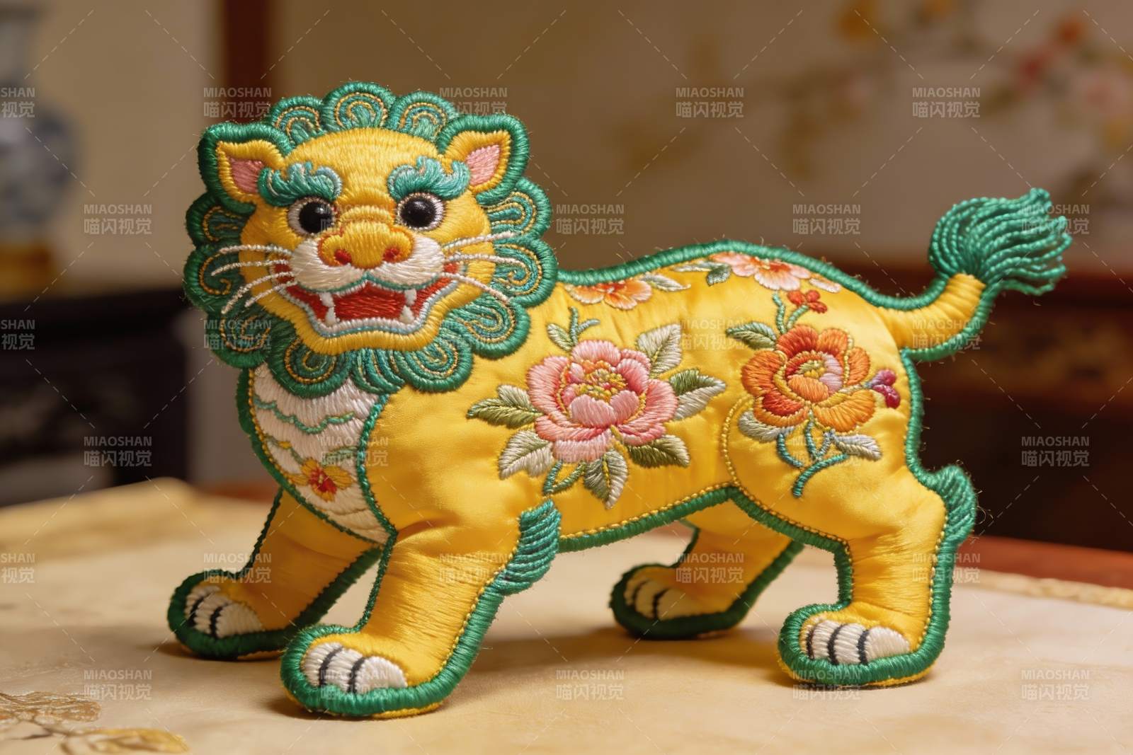 精美刺绣狮子摆件图片