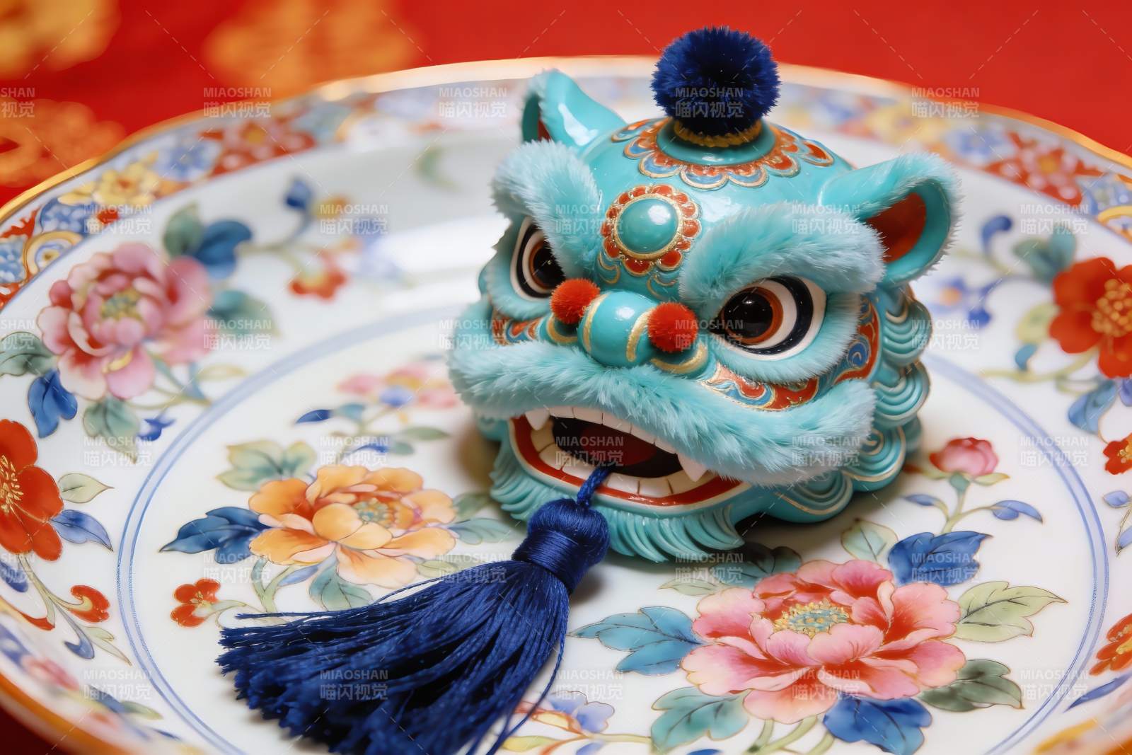 中式舞狮头摆件静物特写图片