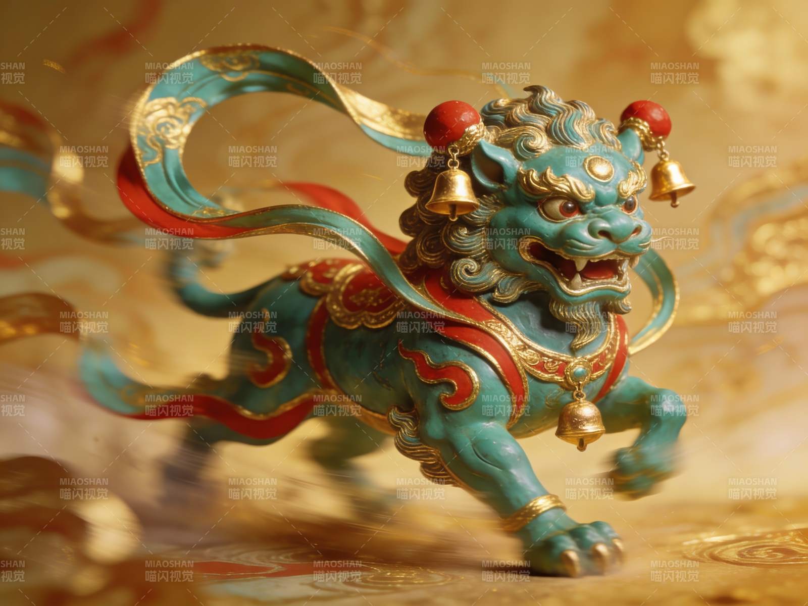 色彩斑斓的瑞兽雕像栩栩如生图片