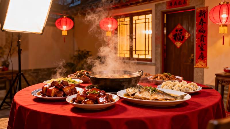 春节团圆饭热气腾腾图片