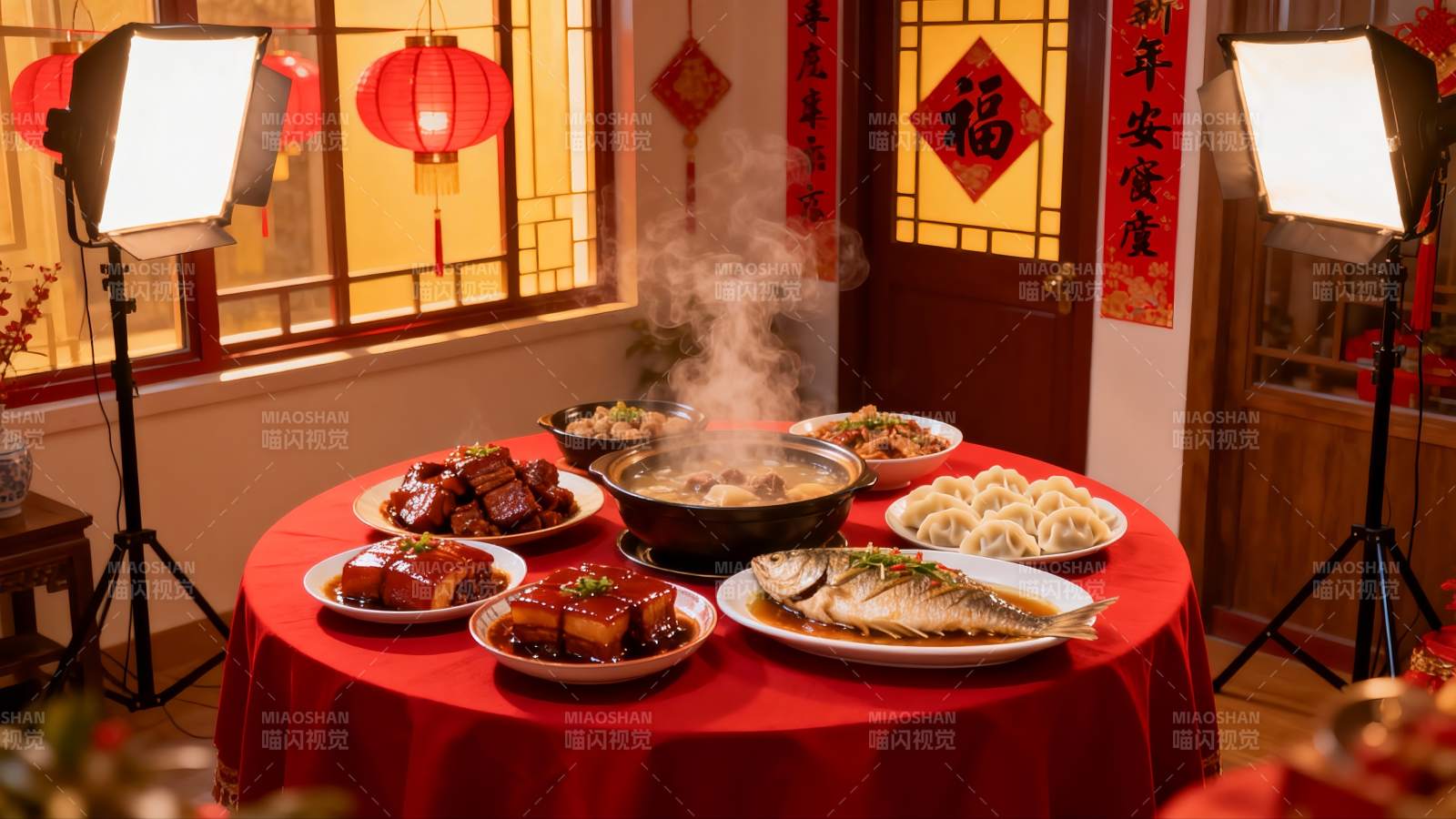 春节团圆饭丰盛菜肴摆盘图片