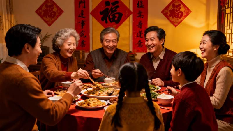 三代同堂家庭聚餐温馨场景图片