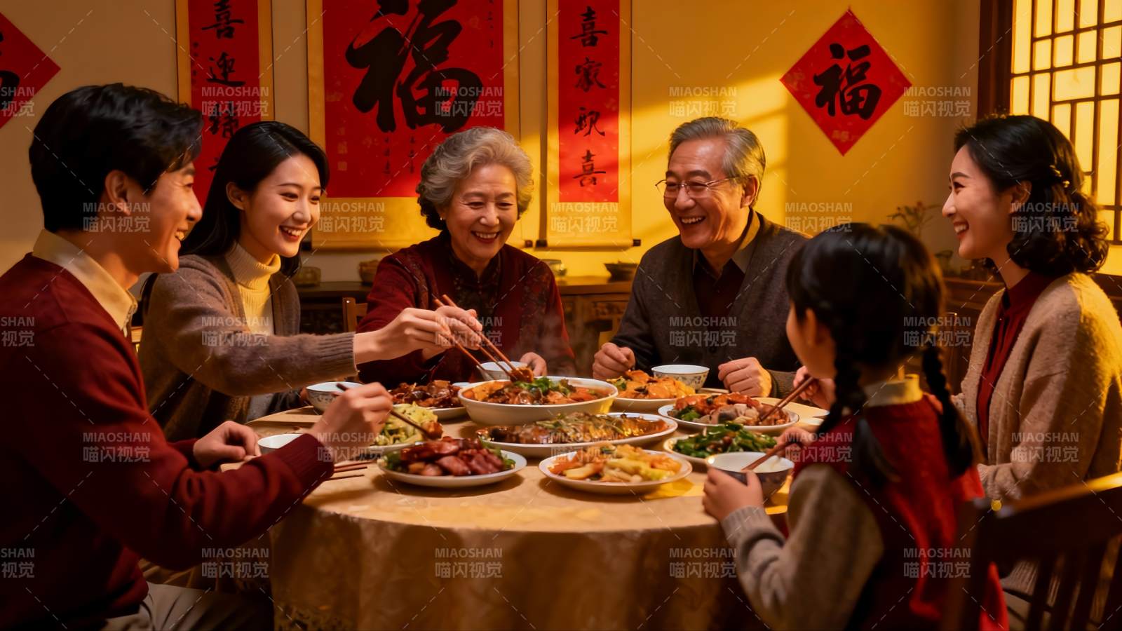 三代同堂家庭聚餐温馨场景图片