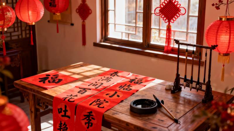 春节室内装饰与书法用品图片