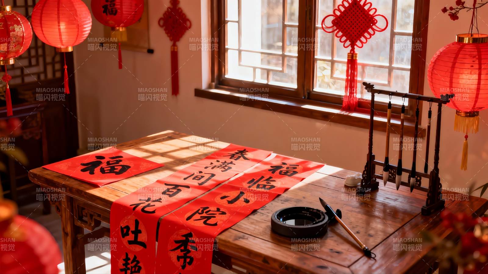 春节室内装饰与书法用品图片