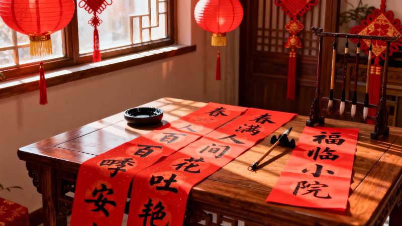 春节室内装饰与书法对联图片