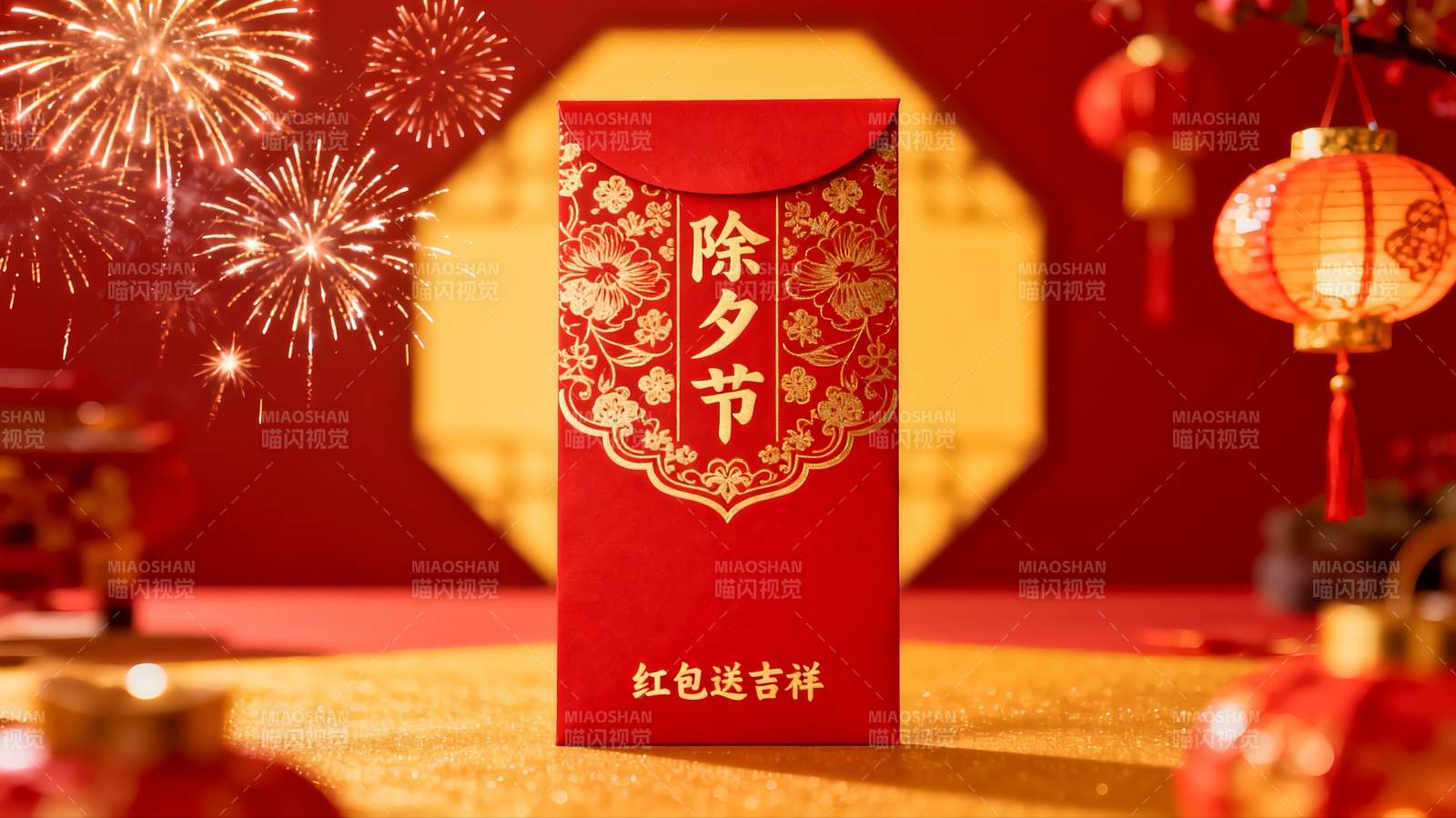 除夕烟花红包节日氛围图片