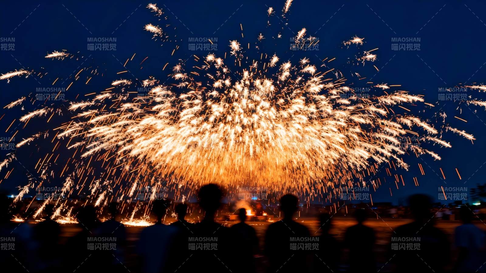 夜空烟花绽放人群观赏图片