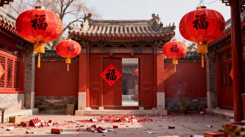 红灯笼装饰的传统中式庭院图片