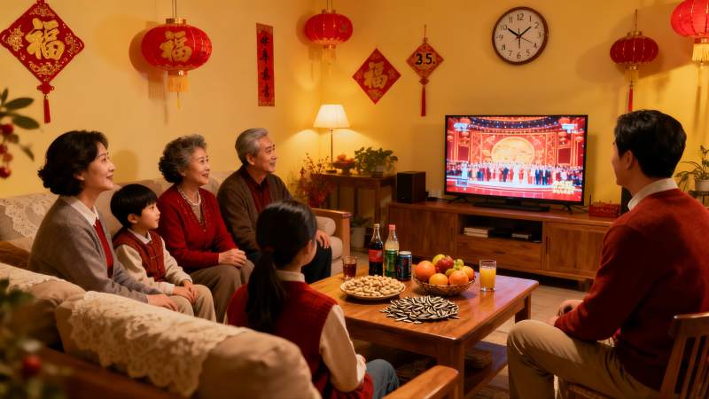 家人团聚客厅看电视庆佳节图片