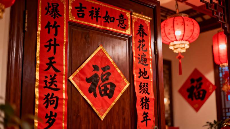 春节门贴福字灯笼装饰图片