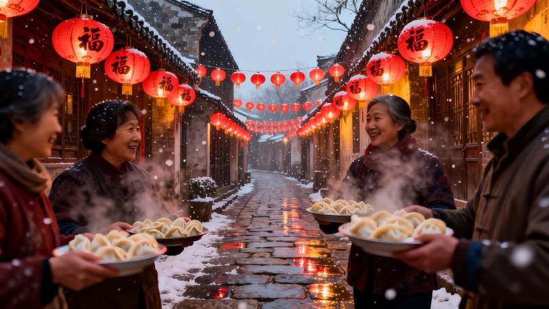 雪夜古街团圆饺子宴图片
