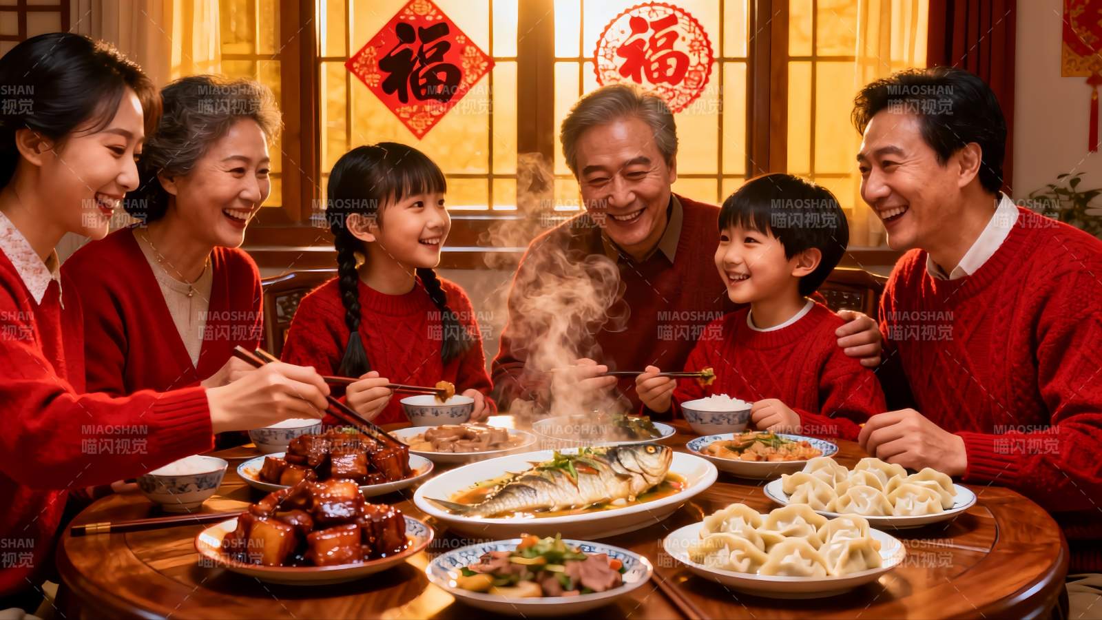 全家围坐共进年夜饭图片