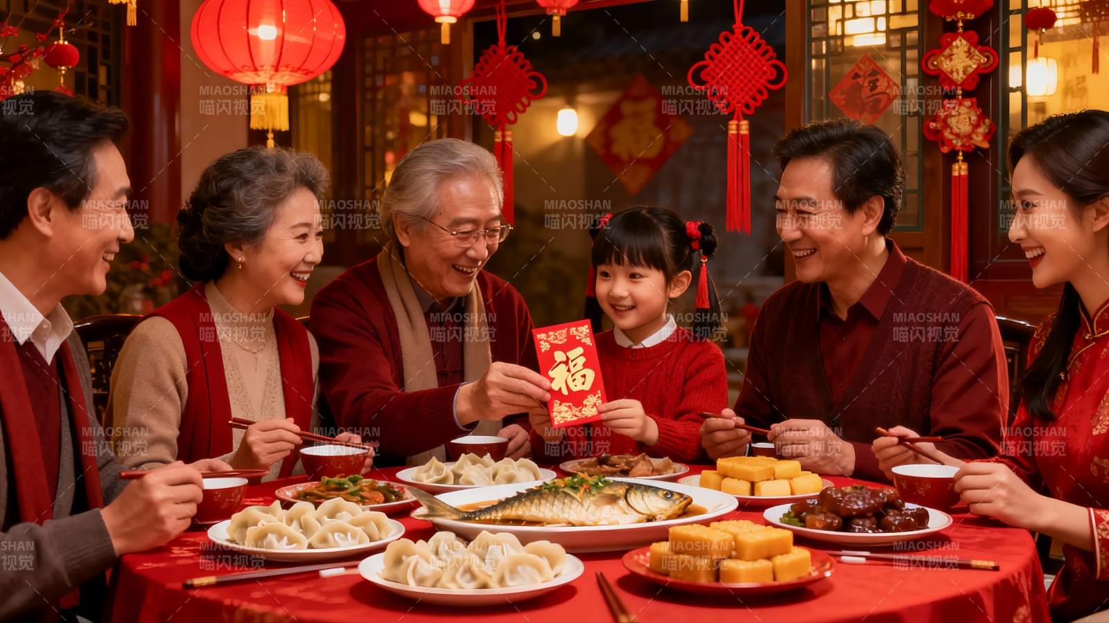 春节家庭聚餐团圆饭图片