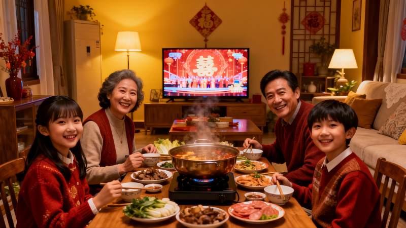 温馨家庭围坐餐桌共享火锅图片