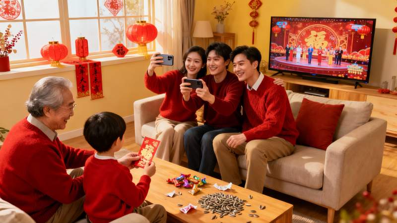 春节家庭团聚客厅自拍图片