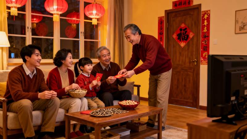 春节家庭团聚长辈发红包图片