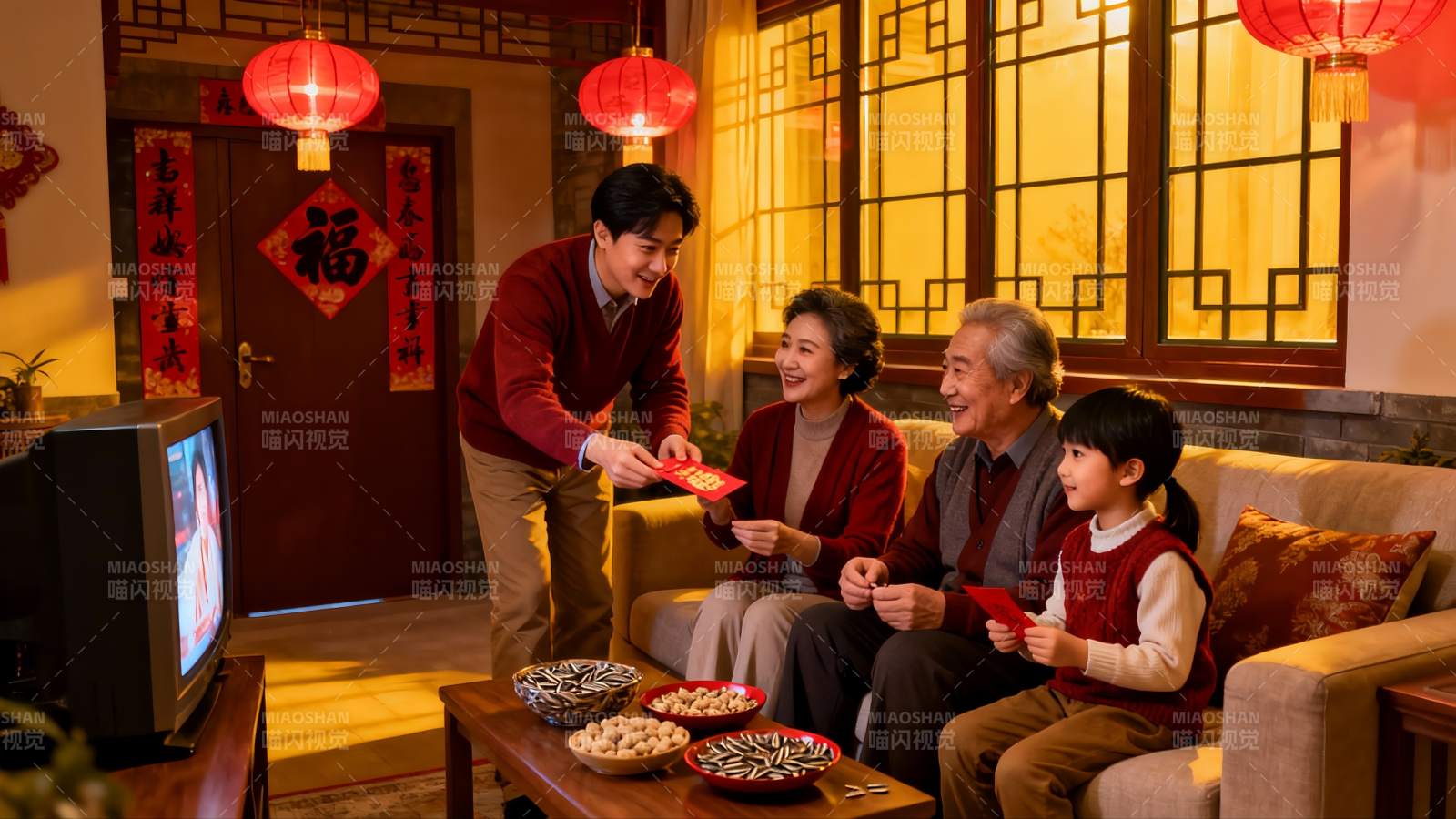 家庭团聚庆佳节红包传递图片