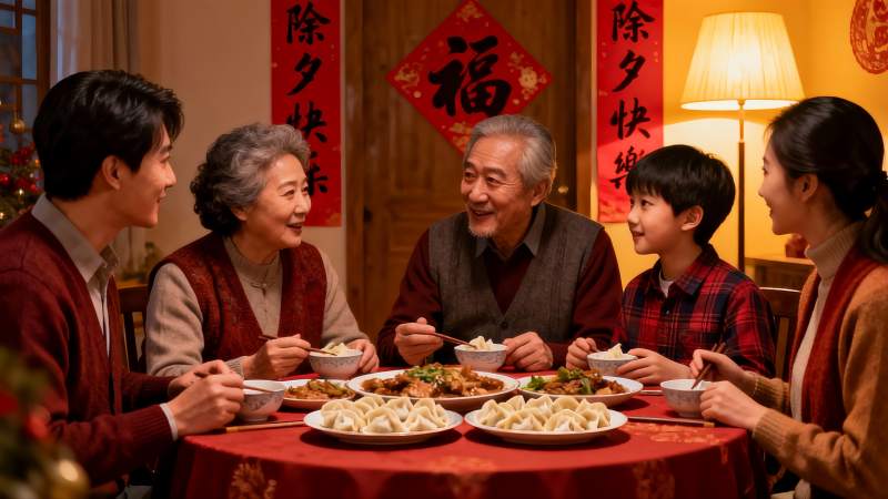 除夕团圆饭家人欢聚一堂图片
