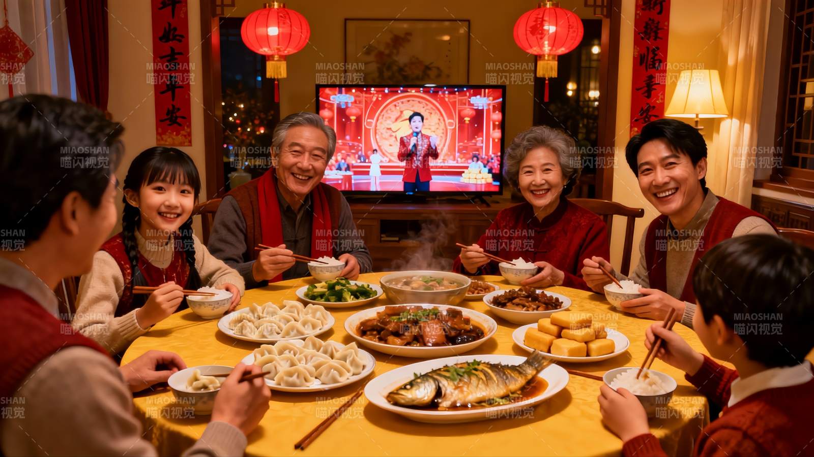 家庭聚餐欢庆团圆夜图片