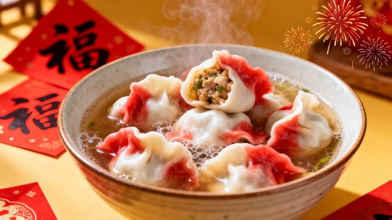 热气腾腾的饺子配福字图片