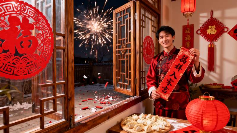 新年室内庆典烟花绽放图片