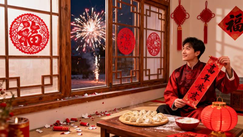 新年室内庆典烟花绽放图片