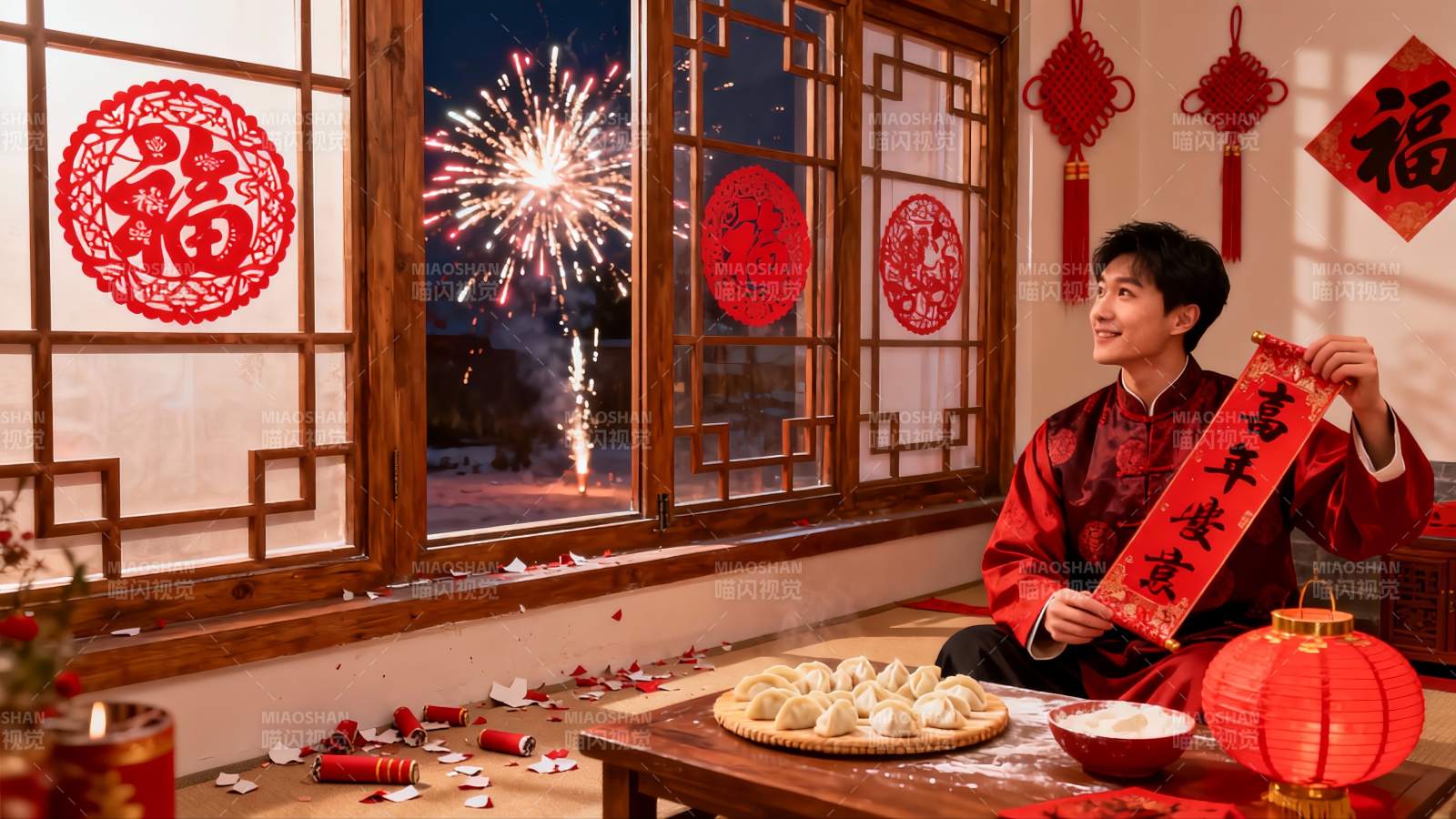 新年室内庆典烟花绽放图片