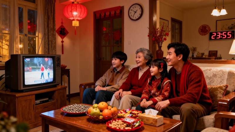 家庭除夕夜看电视团圆图片