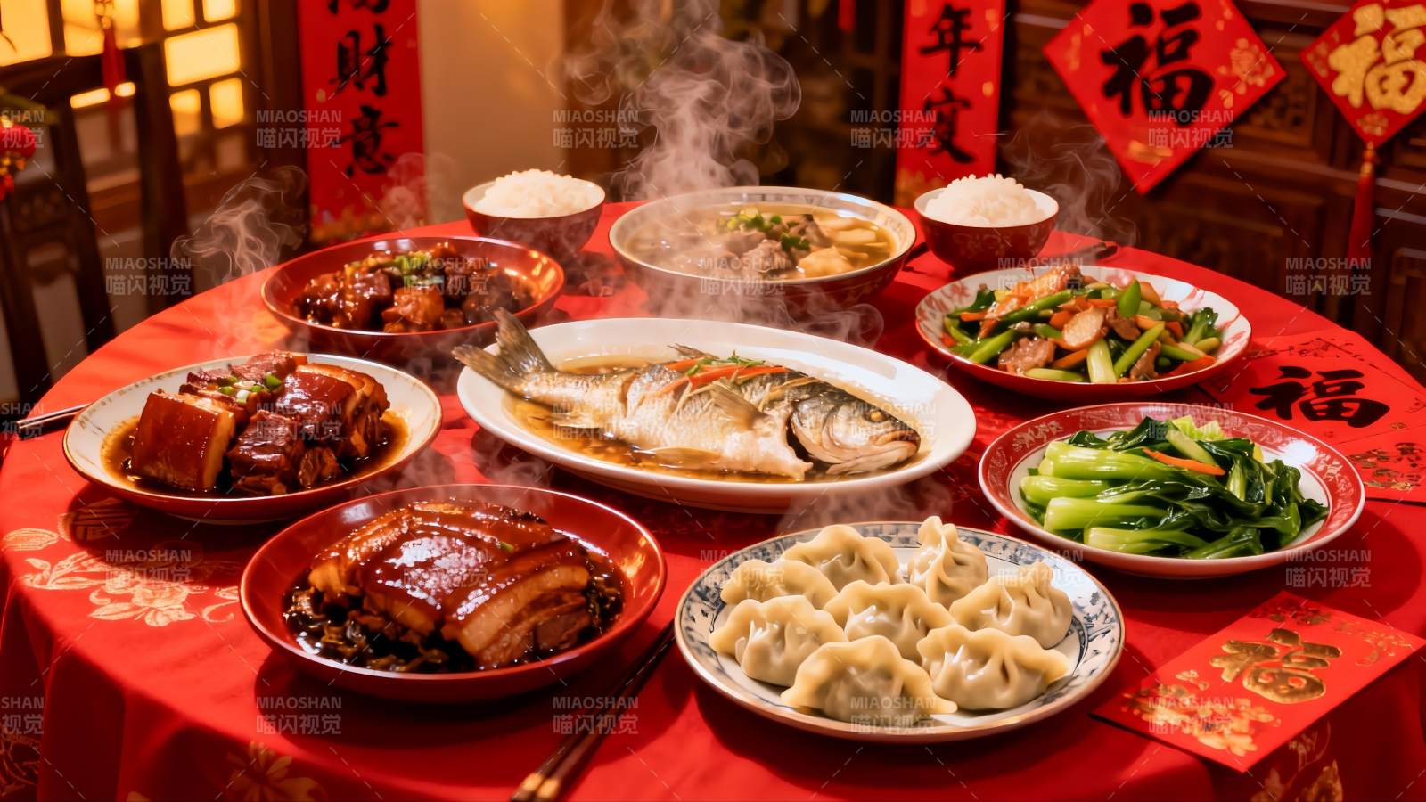 春节团圆饭丰盛菜肴摆满桌图片