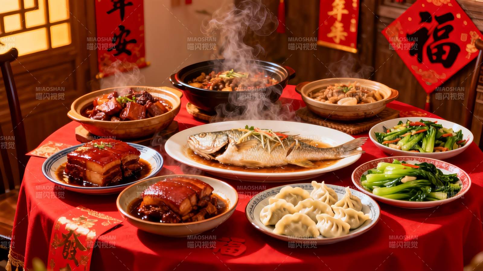 春节团圆饭丰盛菜肴摆满桌图片