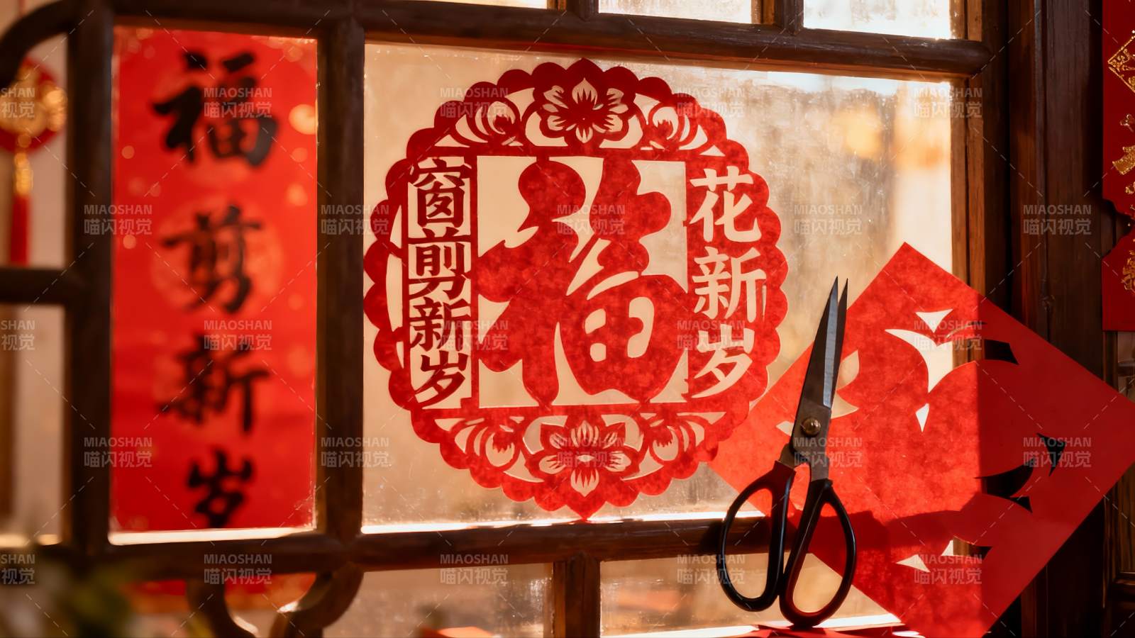 窗前剪纸迎新春图片