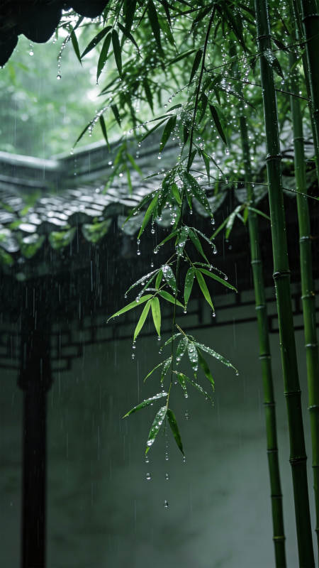 雨中竹影图片