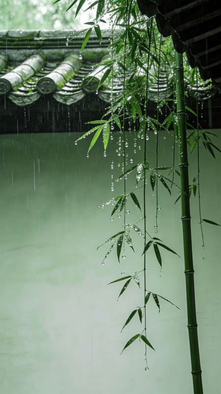 雨中竹影图片