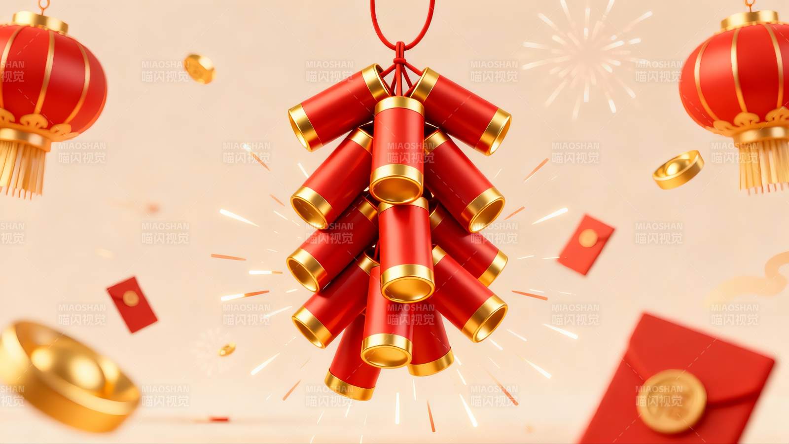 春节鞭炮灯笼喜庆图案图片