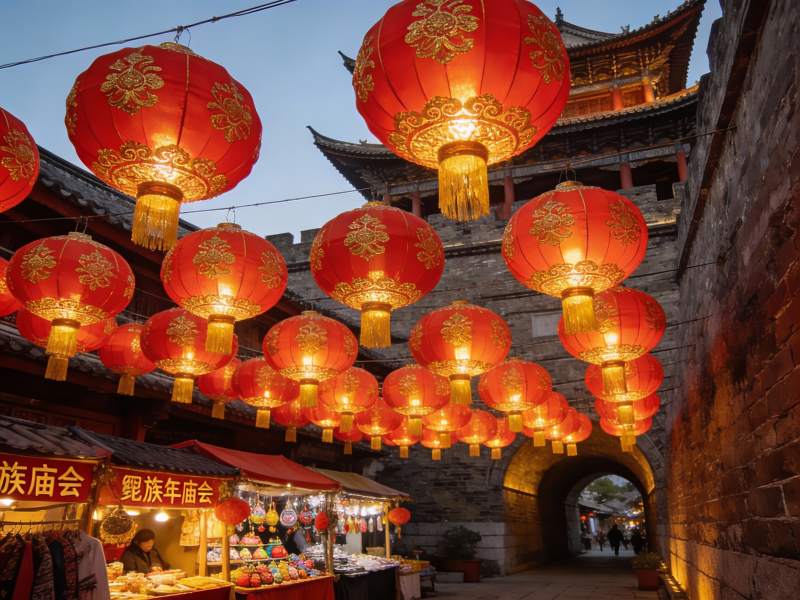 古街夜景红灯笼高挂图片