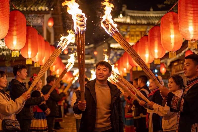 夜游古街火炬游行热闹非凡图片