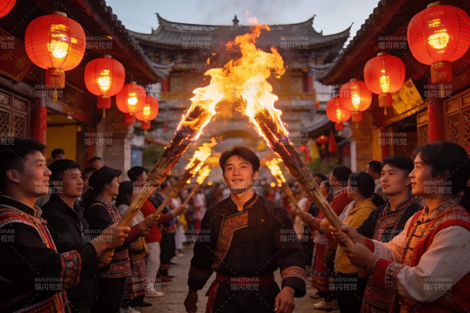传统节日火把游行热闹非凡图片