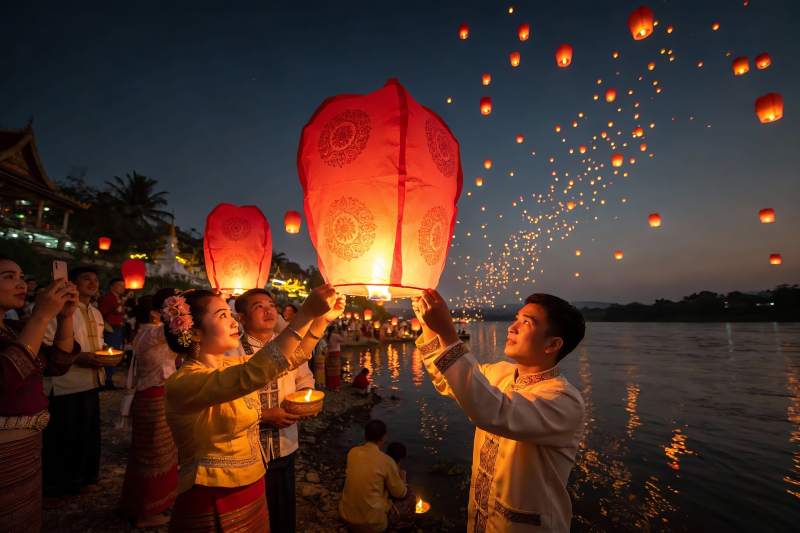 夜放孔明灯祈福活动图片