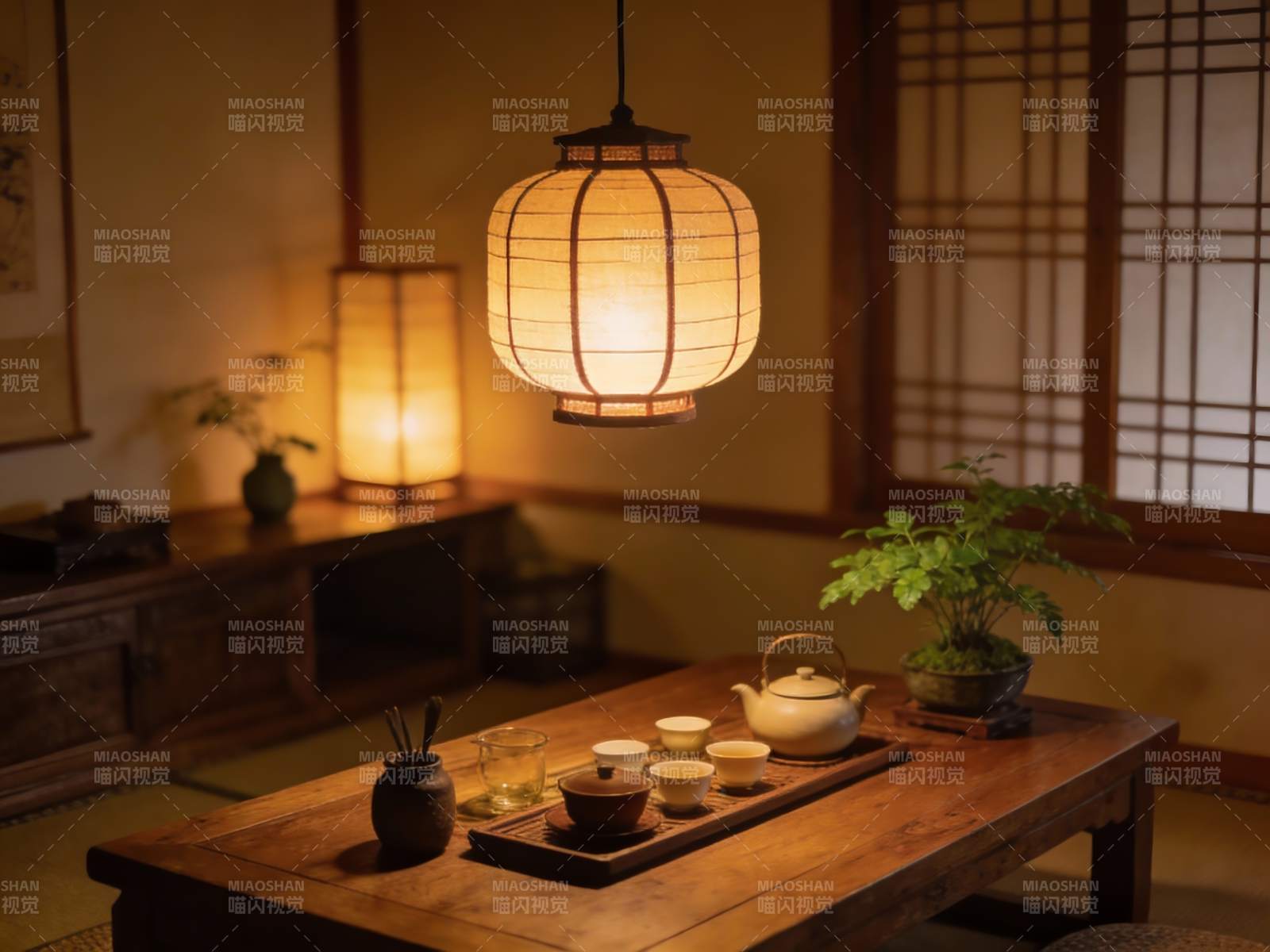 暖光茶室静谧氛围图片