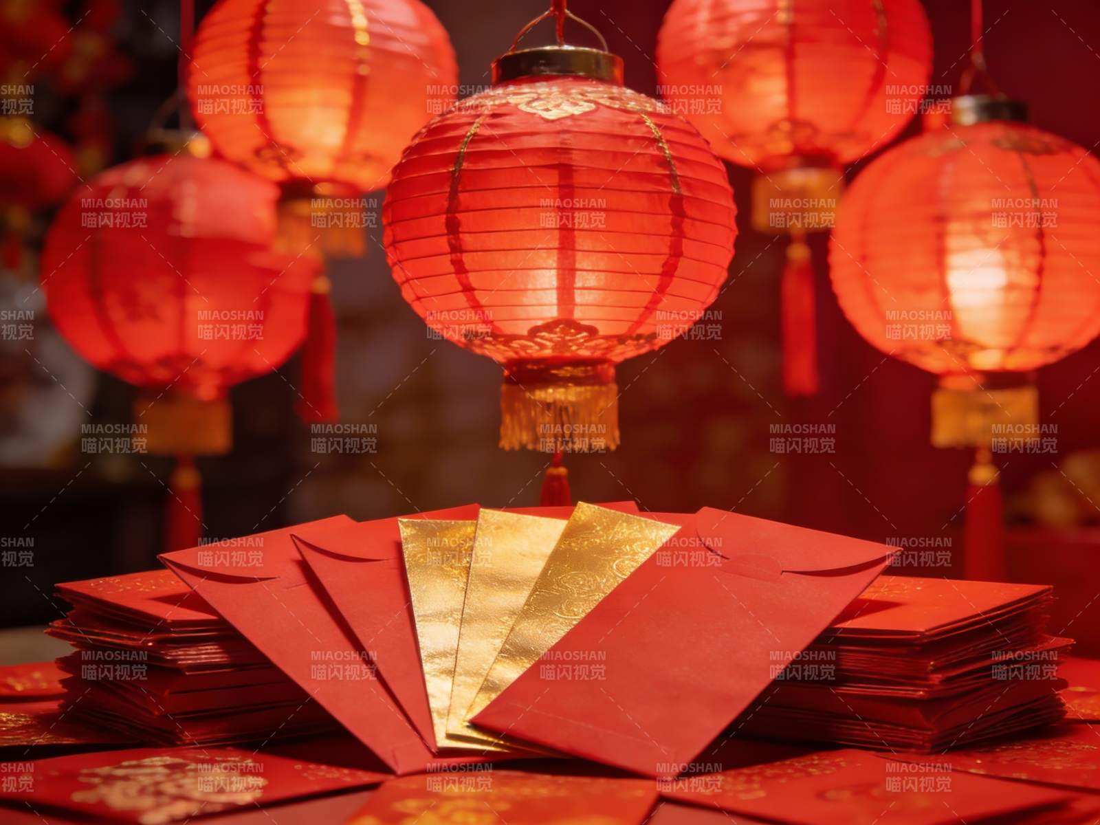 红灯笼与红包喜庆新年图片